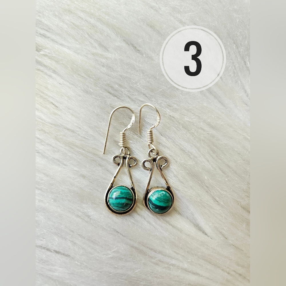 Vintage 925 Malachite Earrings - Picture 6 of 6